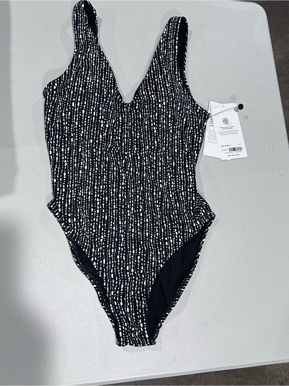 Athleta Black & White Seychelles One-Piece Swimsuit